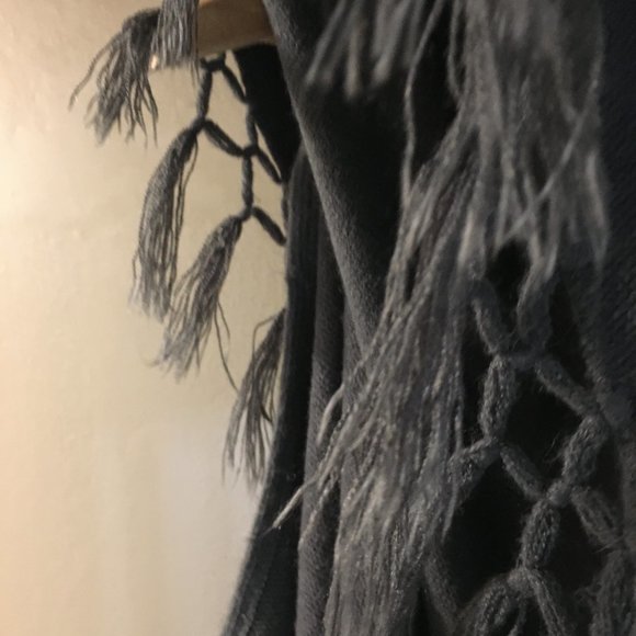 Blue Grey Boho Chic Tasseled Shawl - Picture 7 of 12